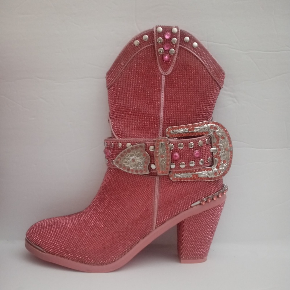Dolls Kill sz 10M Pink Sharp Sheriff Shine Cowboy Boots ankle bootie Rhinestones - Picture 10 of 13